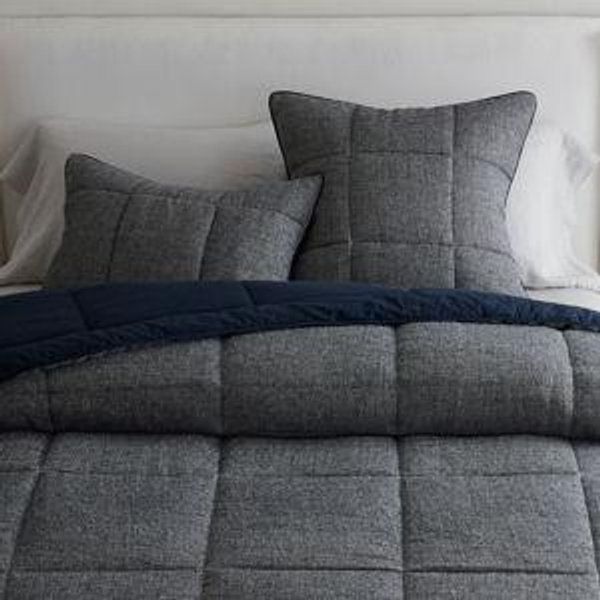 European Flax Linen Waffle Comforter, Full/Queen Size, Color - Midnight