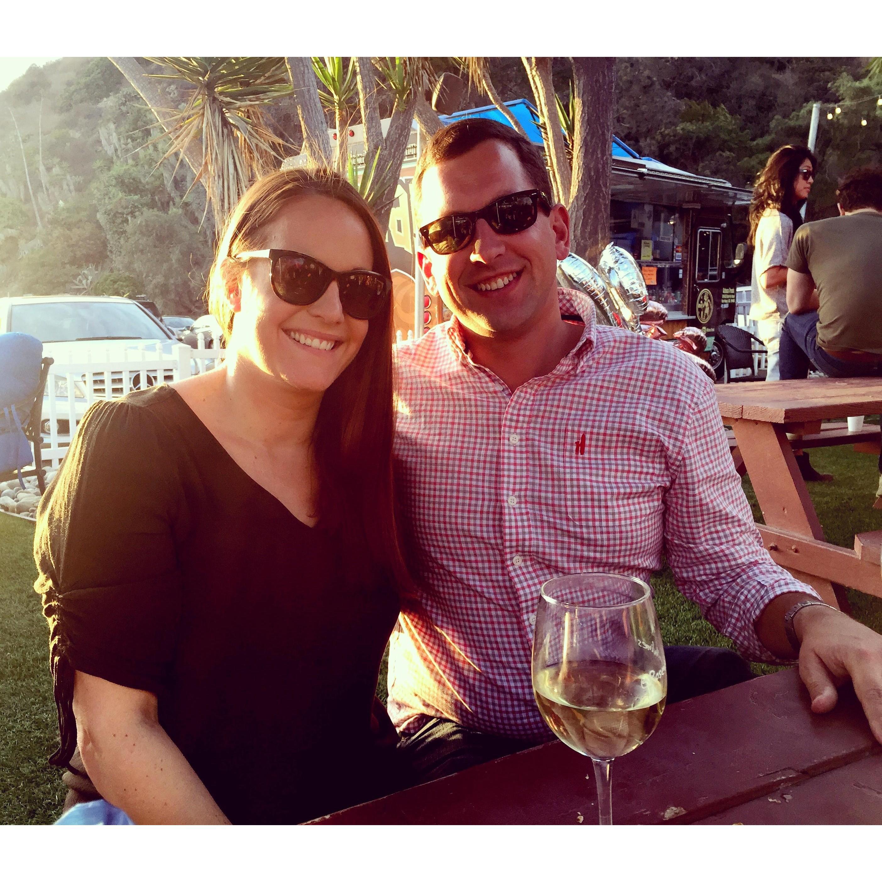 Enjoying wine outside at Rosenthal Winery in December