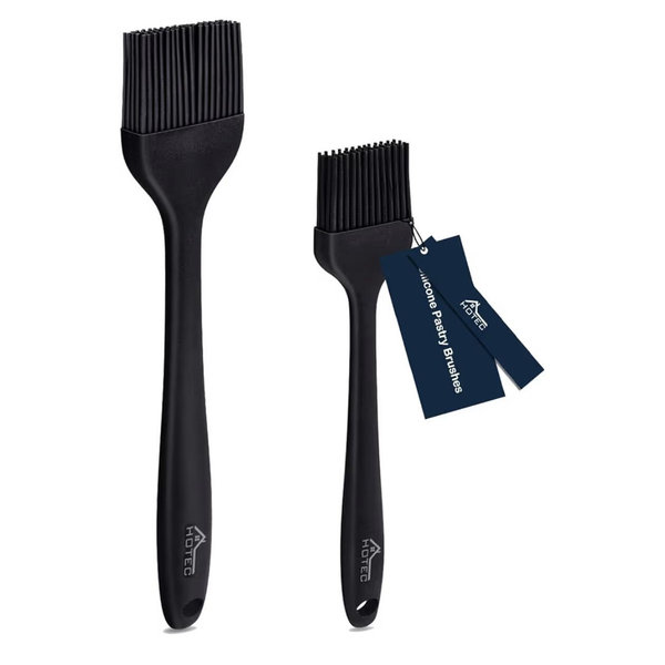 HOTEC 600℉ Heat Resistasnt Basting Brushes, BPA Free Silicone Pastry Brush, Spread Oil Butter Sauce Marinades for BBQ Grill Barbecue Baking Kitchen Cooking Dishwasher Safe (Black 2)