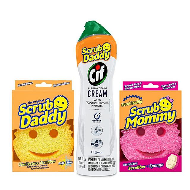 Scrub Daddy OG + Scrub Mommy + Cif All Purpose Cleaning Cream, Original - Multi Surface Household Cleaning Cream + Scrub Daddy Scratch-Free Multipurpose Dish Sponge