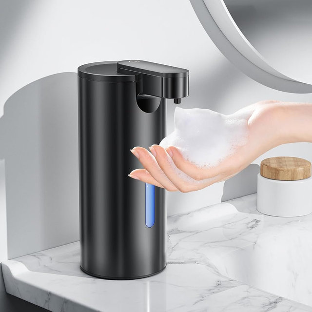Fantictas Touchless Foaming Soap Dispenser, Stainless Steel Automatic Foam Soap Dispenser, USB-C Rechargeable Sensor Pump with 3 Adjustable Levels, 11.5 oz for Bathroom & Kitchen