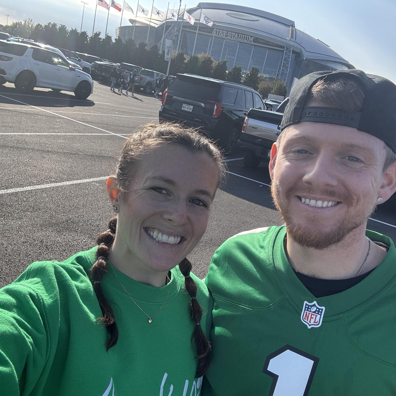 Marissa wore green for the Eagles game in Dallas - go birds