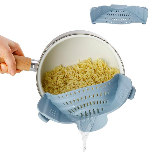 Silicone Pot Strainer, Emptycolor Adjustable Clip On Strainer for Pots Pans, Heat Resistant Pot Drainer, Kitchen Pasta Colander for Vegetables and Noodles (Blue)