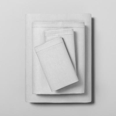 California King Sheet Set Linen Blend with Hem Stitch Solid Jet Gray - Hearth & Hand™ with Magnolia