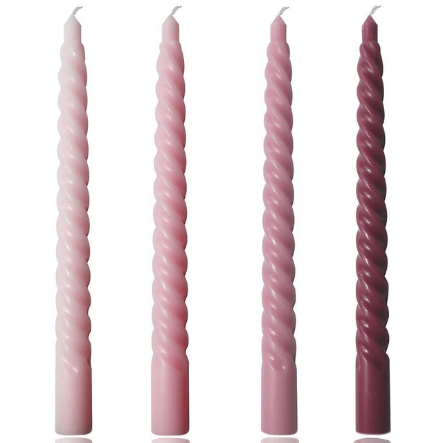 4 Pcs 10 Inch Pink Gradient Color Taper Candles for Wedding,Birthday Party,Christmas and Spring Home Decoration, Kitchen Twisted Candlesticks for Dinner Halloween,Thanksgiving (4, Pink Series, 10 in)