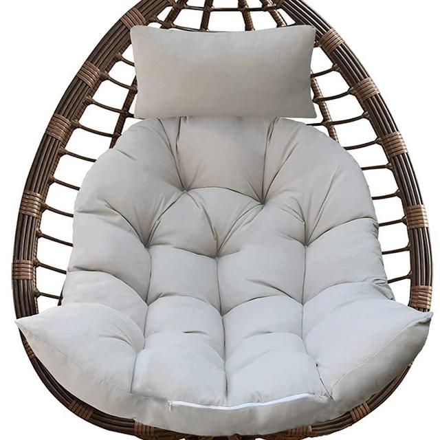 Hanging Basket Seat Cushion, Thicken Hanging Egg Chair Cushion, Washable Hanging Basket Chair Cushion, Basket Egg Chair Cushion with Headrest (A)