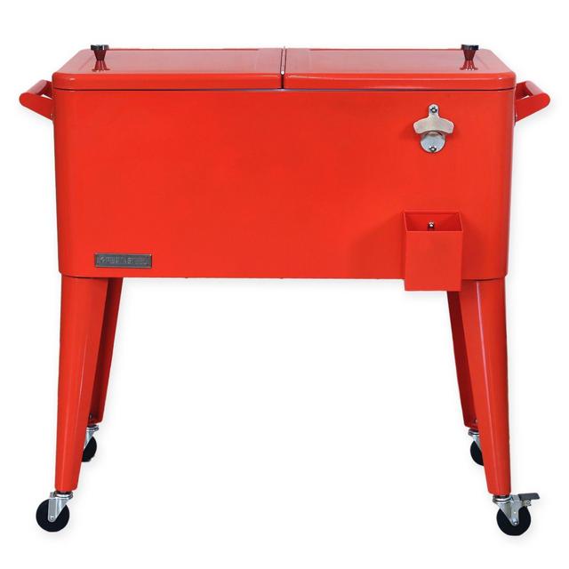 Permasteel 80 Qt. Rolling Patio Cooler Cart in Red