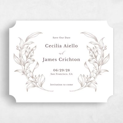 Beige Ticket Wedding Save the Date - Merriott Landscape