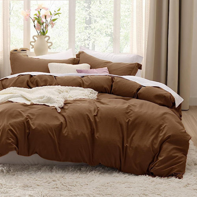 Bedsure Brown Duvet Cover Queen Size - Soft Prewashed Queen Duvet Cover Set, 3 Pieces, 1 Duvet Cover 90x90 Inches with Zipper Closure and 2 Pillow Shams, Comforter Not Included