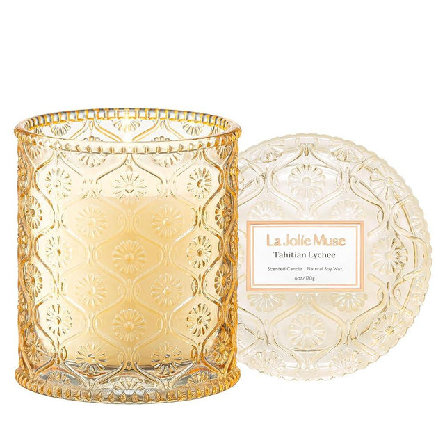 LA JOLIE MUSE Tahitian Lychee Scented Candles, Fruity Candles for Home Scented, Spring Summer Natural Soy Wax Candle, Candles Gifts for Women, 6 oz 40 Hours Burn