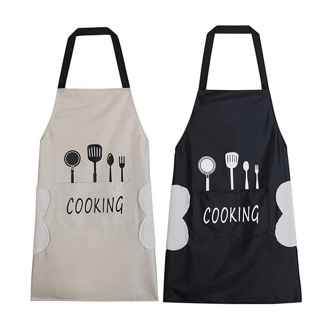 Agirlvct 2 Pack Kitchen Apron with Hand Wipe ,Water-drop Resistant with 2 Pockets Cooking Bib Aprons for Women Men Chef