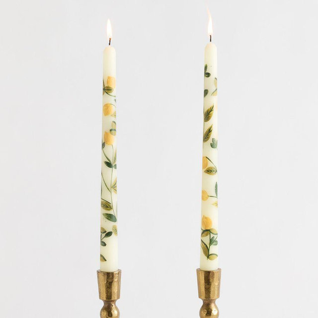 Flame Hand Painted Taper Candle – Lemons – Set of 2