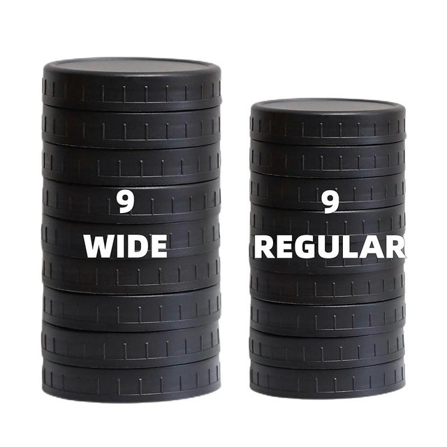 Jumterlee 18 Pack Black Plastic Mason Jar Lids with Silicone Rings, 9 Wide Mouth & 9 Regular Mouth Mason Jar Lids,Plastic Canning Lids, Fit Ball,Kerr and More (black)