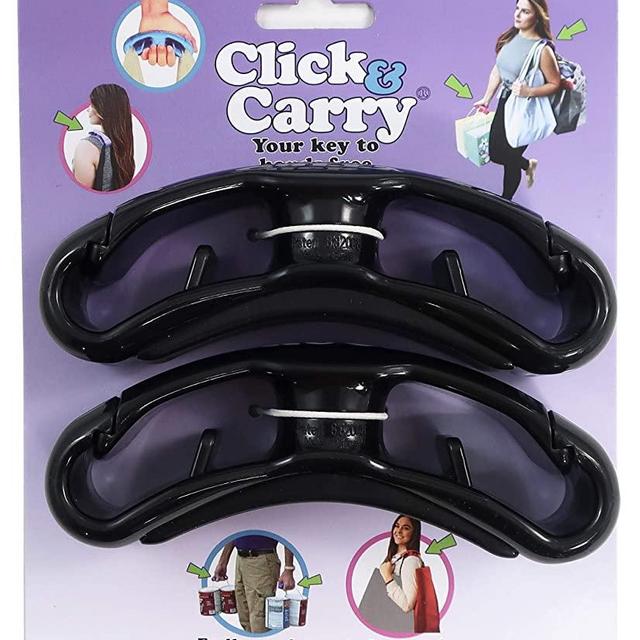 Click & Carry: Black Grocery Handle Bag Carrier with Soft Gel Grip Handle, 2 Pack