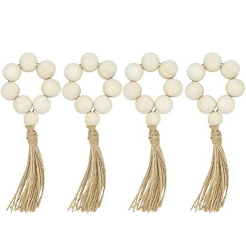 LIOOBO 8pcs Wood Bead Garland with Tassels Farmhouse Beads Rustic Country Decor Prayer Beads Wall Hanging Decor Napkin Rings Weddings Home Decor