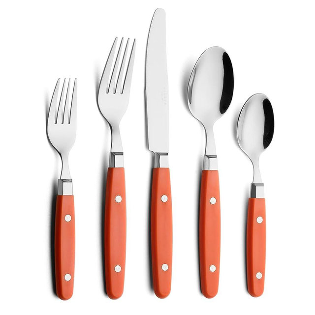 ANNOVA Silverware Set, Retro/Rivet Colorful Stainless Steel Tableware Kitchen Flatware Set Utensils, Includes Dinner Knives, Forks, Spoons, Salad Forks & Dessert Spoons (Orange, 20 Pieces)