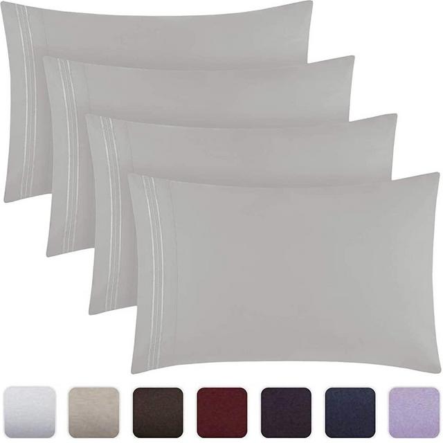 Mellanni Pillow Cases Standard Size Set of 4 - Soft and Hypoallergenic Double Brushed Microfiber Pillowcases - Envelope Closure - Wrinkle, Fade, Stain Resistant (Set of 4 Standard Size, Light Gray)