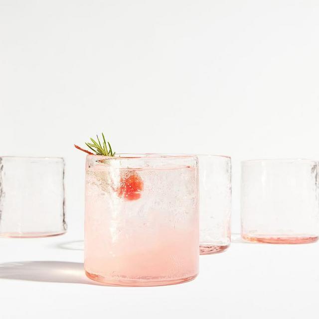 Set of 4 Blush Handmade Hammered Short Drinking Glasses - 8.8 oz.