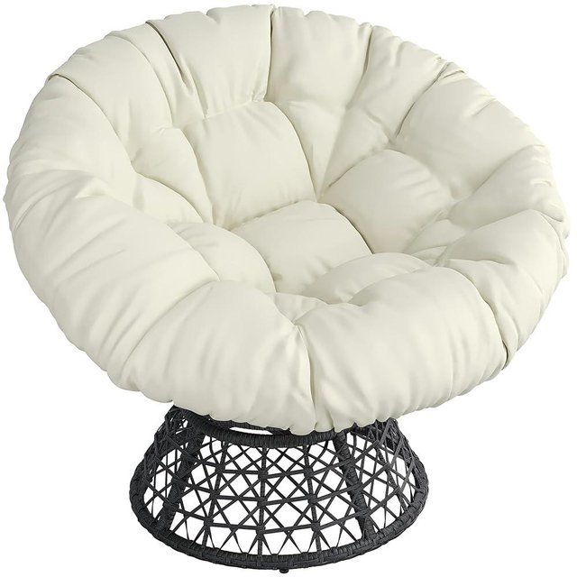 Yaheetech 40" Ergonomic Swivel Wicker Papasan Chair with Thick Tufted Cushions, High Capacity Frame, 360 Degree Rotatable Chairs for Living Room/Bedroom/Reading Room, Beige