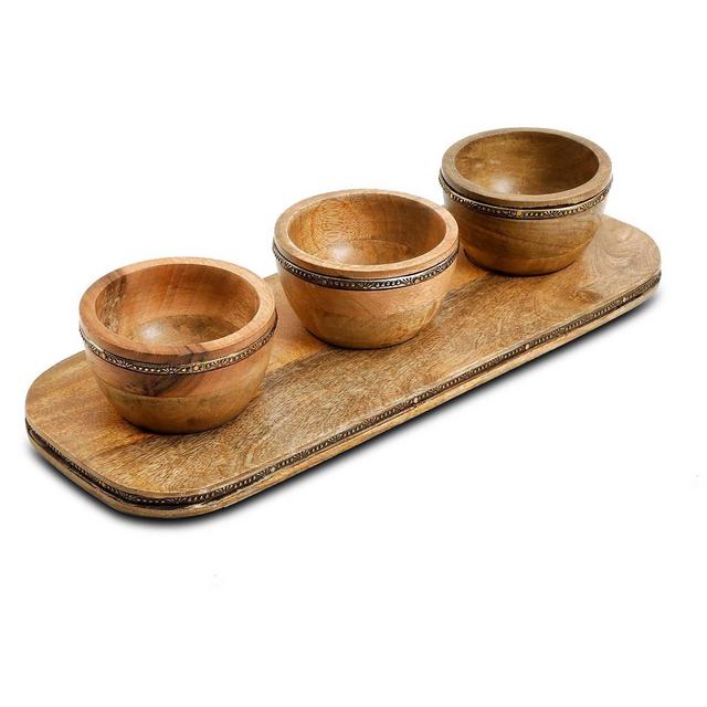 Gibson Elite 3pc Wood Condiment Bowl and Tray Set