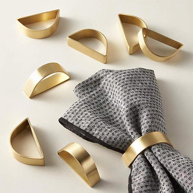 Matte Gold Napkin Rings Set of 8, Metallic Bronze Napkin Ring Holder Glossy Serviette Buckles for Wedding,Banquet, Dinner,Party,Table Settings (Matte Gold Semicircle)