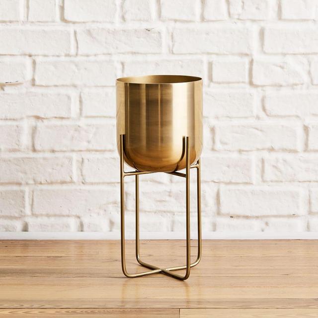 Spun Metal Standing Planter, Brass, Medium