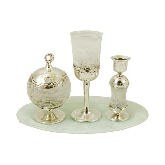 White Glass and Sterling Havdalah Set