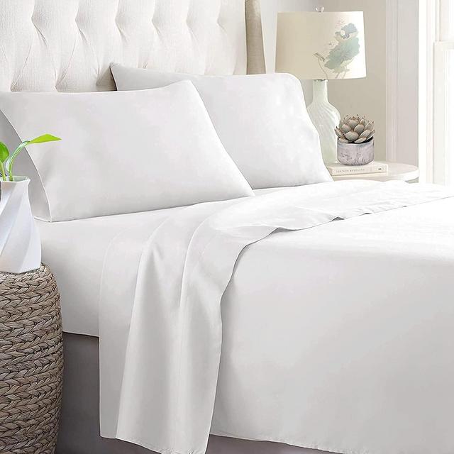 King Sheet Set 600 Thread Count, 100% Cotton Hotel Luxury Bed Sheet Set-4 Pieces Sheet Pillowcase Set Ultra Soft Linens with 16" Deep Pocket Breathable Durable (King, Pure White)