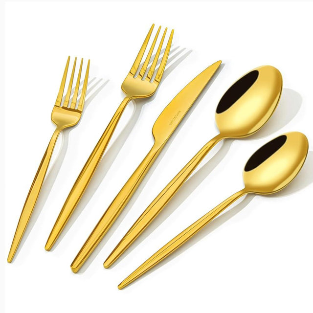 KINGSTONE Silverware Set, 40-Piece Flatware Set Cutlery Set Premium 18/10 Stainless Steel, Tableware Include Forks Knives Spoons for Home Kitchen Restaurant Wedding, Dishwasher Safe, Gold