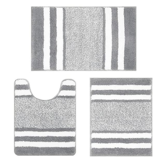 Pauwer Bathroom Rug Set 3 Piece Microfiber Absorbent Bath Shower Mat Carpets and U-Shaped Toilet Rug Machine Washable Non Slip Plush Shaggy Bath Contour Rug Combo