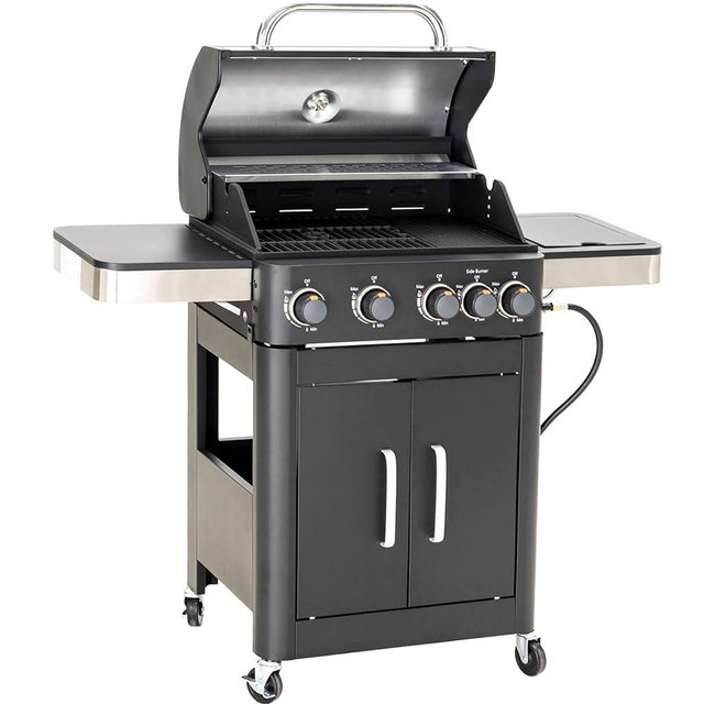 Sophia & William 4-Burner Gas BBQ Grill with Side Burner & Porcelain-Enameled Cast Iron Grates, Outdoor Cooking Propane Grills 46,700BTU Cabinet Style Garden Barbecue Grill, Black