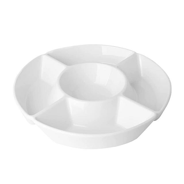 Sweese 712.101 Chip & Dip Serving Set, Porcelain Divided Serving Platter, Relish Tray, Perfect for Chips and Dip, Veggies, Candy and Snacks, White