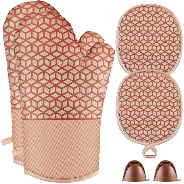 NAVITHOUS Oven Mitts And Pot Holders Set 6Pcs,Kitchen Oven Glove,High Heat Resistant 500°F Large Size Oven Mits And Potholders With Soft Cotton Lining And Non-Slip Silicone Surface For Cooking (Brown)