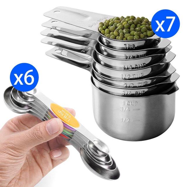 Prodigen Stainless Steel Measuring Cups & Measuring Spoons Set Metal Liquid And Dry Tablespoon Measuring Cups Kitchen Magnetic Measuring Spoons for Baking,Cooking for Food (Cups&Spoons-13Pieces)