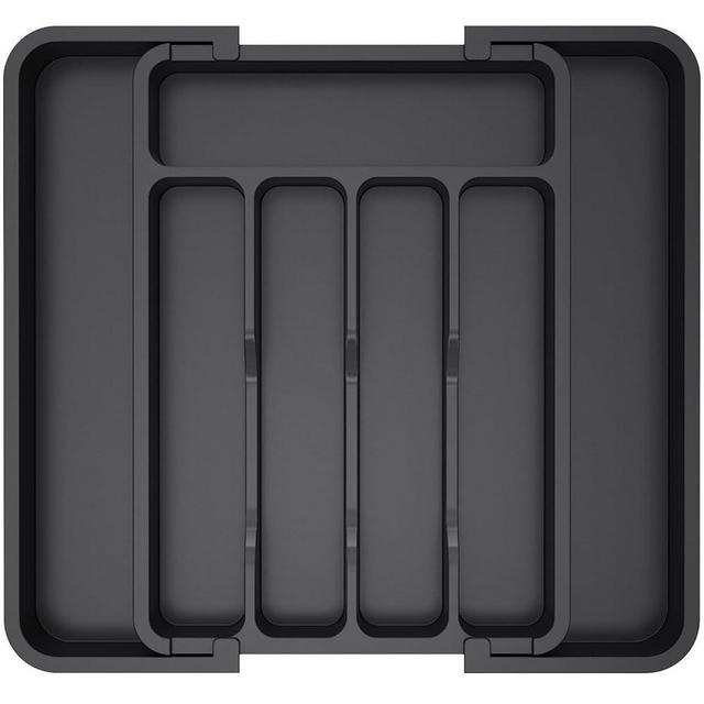Lifewit Medium Silverware Drawer Organizer, Expandable Utensil Tray for Kitchen, BPA Free Flatware and Cutlery Holder, Adjustable Plastic Storage for Spoons Forks Knives, Black