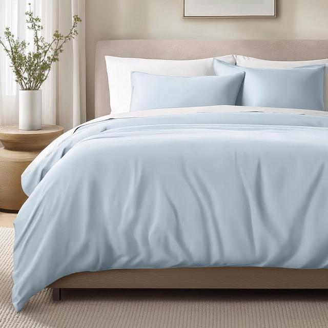 Bare Home 100% Organic Cotton Sateen Duvet Cover Set - 400 Thread Count - Smooth Sateen Weave - Warm & Luxurious - Duvet Cover (King/Cal King, Winter Blue)