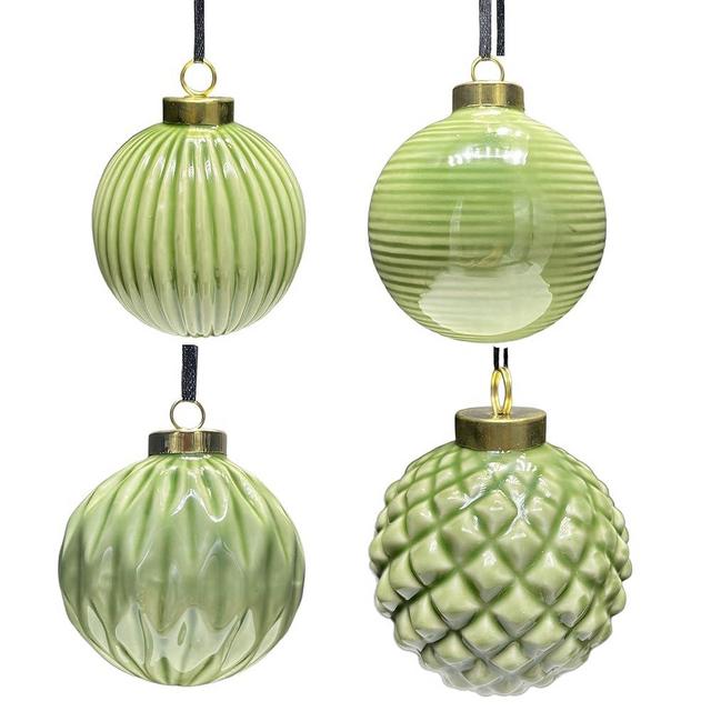 Christmas Ball Ornaments, Farmhouse Vintage Ceramic Ball Ornament, Outdoor Christmas Hanging Art Ball Decorations, Gravity Bauble Christmas Ball Gift for Christmas Tree Decor -4PCS