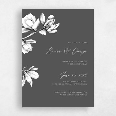 Gray, Grey Wedding Invitation - Novela Portrait