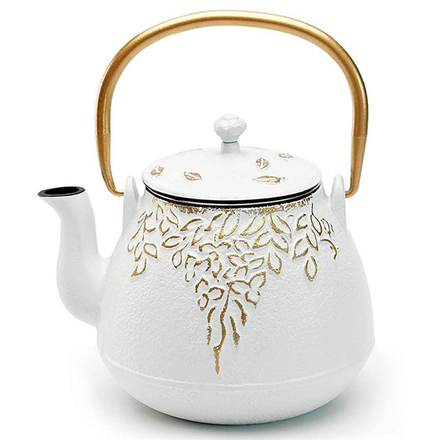 Tea Kettle, TOPTIER Japanese Cast Iron Teapot with Infuser for Loose Leaf and Tea Bags, Stovetop Safe Cast Iron Tea Kettle Coated with Enameled Interior for 40 oz (1200 ml), White