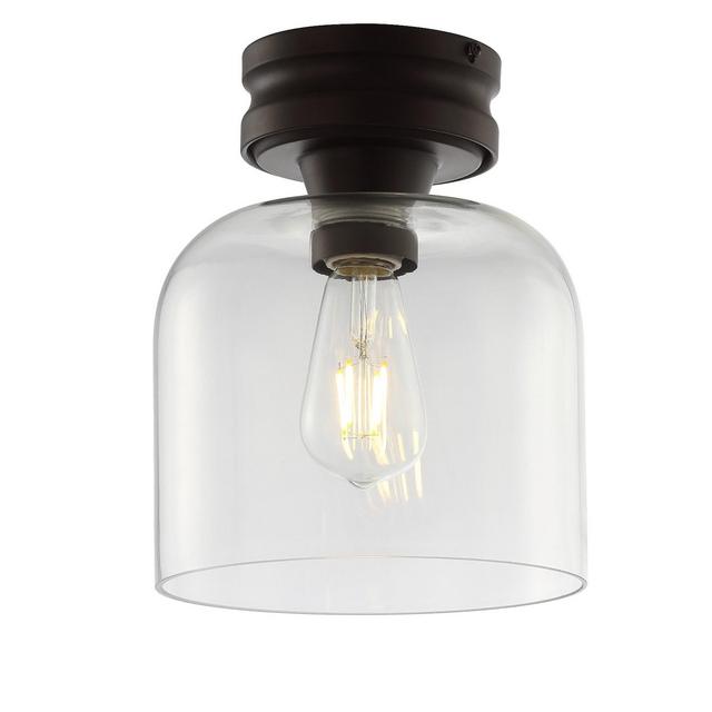 7.75" Metal/Glass Domenic Flush Mount (Includes Energy Efficient Light Bulb)Black - JONATHAN Y