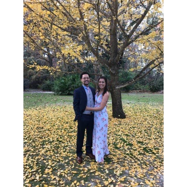 At our friend's wedding, almost as pretty as the tree behind us.