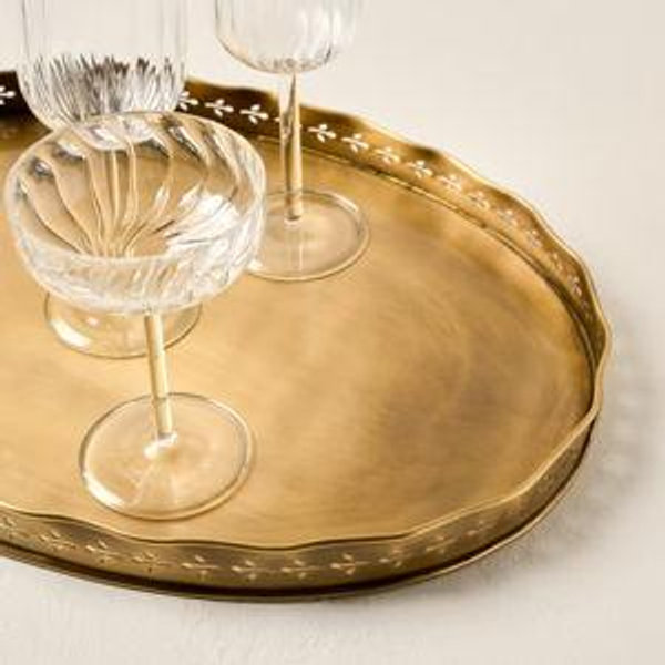 Floral Antique Brass Tray