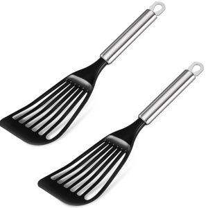 2pcs -Tenta Kitchen Nonstick cookware Thin Slotted Egg Spatula Turner Flexible Nylon Metal Fish Spatula, Wide Blade Lightweight Heat Resistant with Long and Thickness Stainless Steel Handle. (2PCS)
