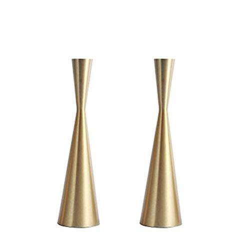Pack 2 Brass Gold 9" Metal Taper Candlesticks Candleholder Vintage Mid-Century Modern Candlestick Home Cabin Lodge Table Mantel Wedding Centerpiece Candle Holders (Brass Golden, Pack of 2 Medium 9")
