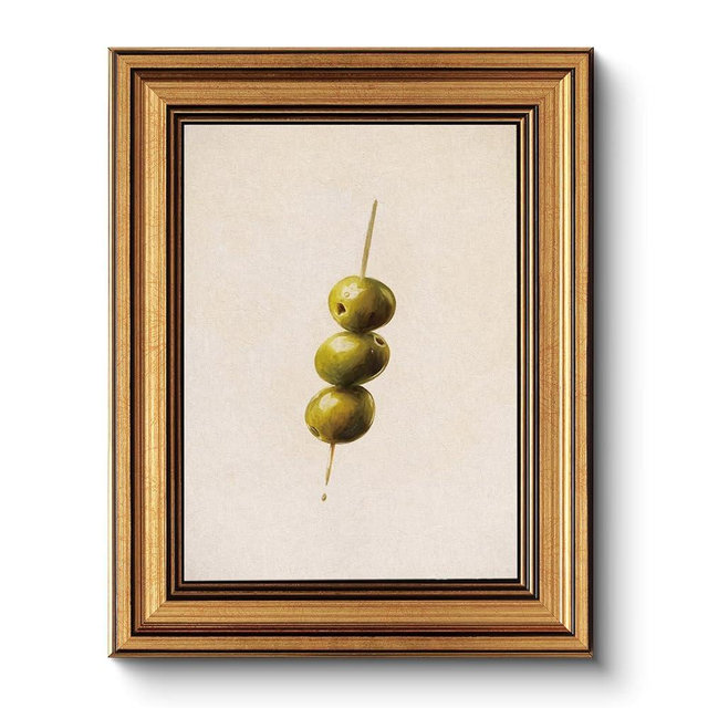 HUARCEY Gold Framed Wall Art for Living Room, Olive Skewers Painting Prints, Vintage Wall Decor for Kitchen, Minimalism Bedroom Wall Art for Home Office A string of olives 10L x 8W