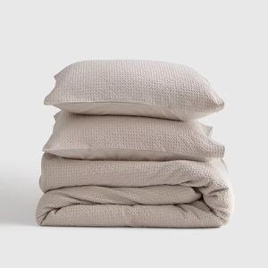 Organic Luxe Honeycomb Duvet Cover Set with ShamQue - Color: Sand, Full/Queen