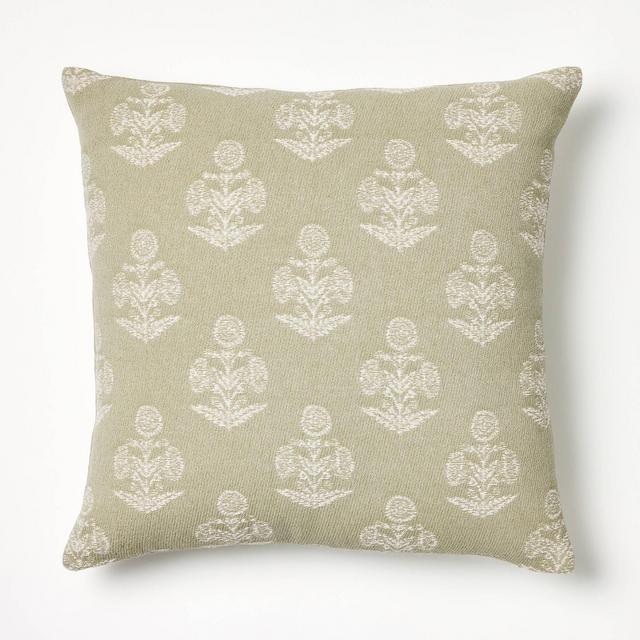 Woven Block Print Square Throw Pillow Light Sage/Cream - Threshold™ designed with Studio McGee