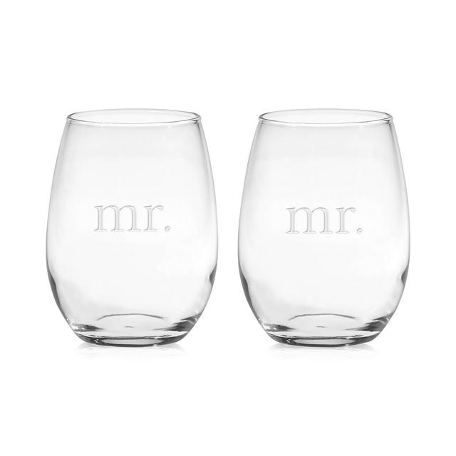 Mr. & Mrs. Stemless Wine Glasses, Set of 2