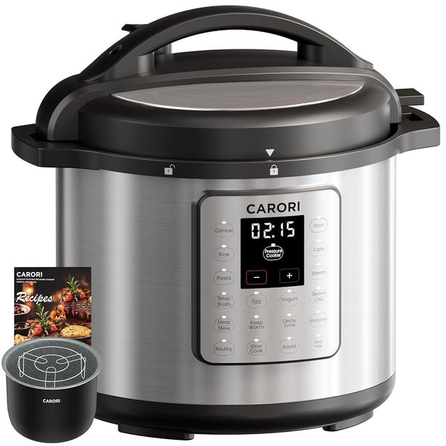 12-in-1 Electric Pressure Cooker 8 Quart, 1200W olla de presion Multi-Cooker with Non-Stick Ceramic Pot, Slow Rice Cooker, Saute, Steamer, Yogurt & Food Warmer, Delay Timer, Silver