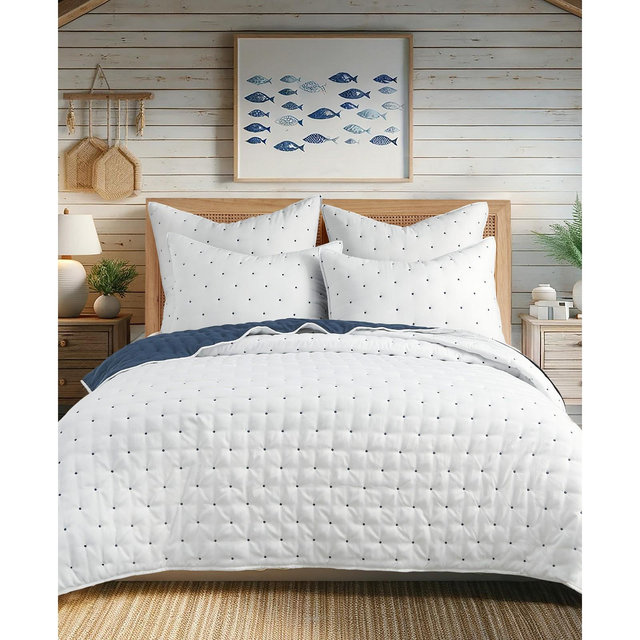 Levtex Home Embroidered Swiss Dot Stitching 3-Pc. Quilt Set, Full/Queen